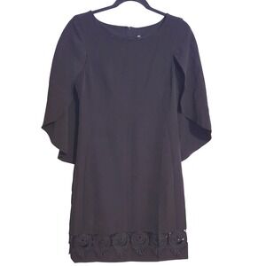 Yoana Baraschi Black‎ Cape Sleeve Dress Crochet Trim Knee Length Sz 8